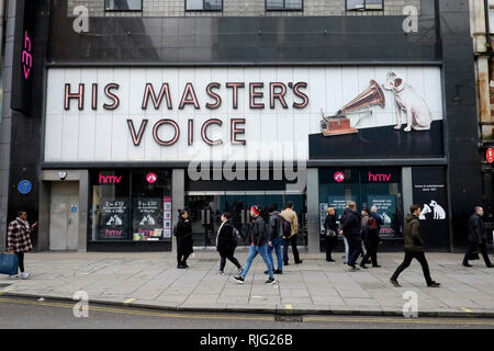 Londres, Royaume-Uni. Feb 6, 2019. Le produit phare du magasin HMV sur Oxford Street est fermé. Credit : Yanice Idir / Alamy Live News Banque D'Images