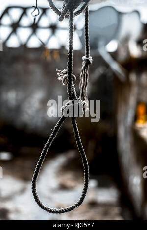 Close up of Hangman's knot accroché à une ligne. Banque D'Images