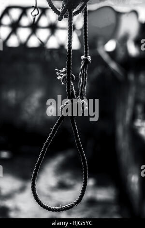 Close up of Hangman's knot accroché à une ligne. Banque D'Images