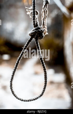 Close up of Hangman's knot accroché à une ligne. Banque D'Images