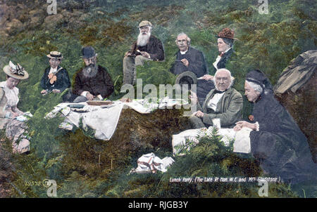 WILLIAM Gladstone (1809-1898) Homme politique et homme d'État britannique à droite avec son épouse Catherine et un pique-nique party vers 1870 Banque D'Images