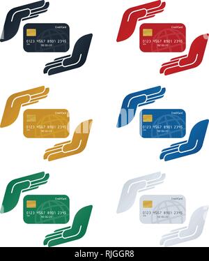 Carte de crédit en mains, carte de crédit protection concept sur fond blanc. Finances concept design. Illustration de Vecteur