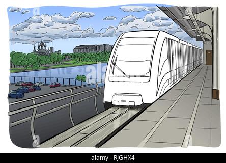 Croquis dessinés à la main, de la station de métro léger de Moscou Illustration de Vecteur