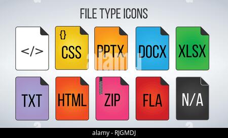 Définir des formats de fichiers d'icônes. Vector illustration isolé sur fond blanc Illustration de Vecteur
