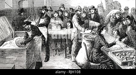 Une gravure illustrant la famine en Irlande : Sir Henry et Lady Gore-Booth distribuer de la nourriture aux affamés. En date du 19e siècle Banque D'Images