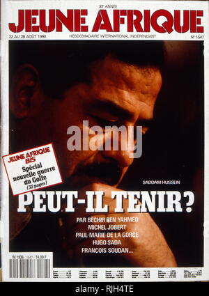 La couverture par la presse française de la guerre du Golfe, 1990, leader irakien Saddam Hussein, 'peut-il tenir sur' ? Banque D'Images