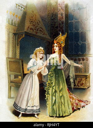 Chromolithographie de l'histoire de Cendrillon (Cinderella). La bonne fée marraine de Cendrillon visites. 1900 Banque D'Images