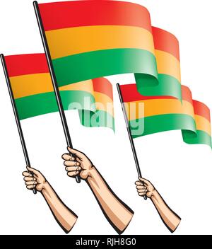 Drapeau de la Bolivie et de la main sur fond blanc. Vector illustration Illustration de Vecteur