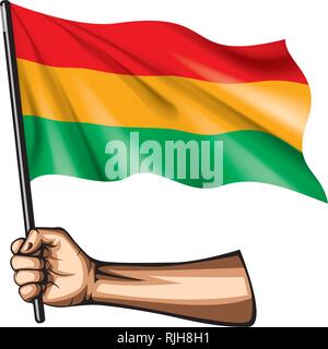 Drapeau de la Bolivie et de la main sur fond blanc. Vector illustration Illustration de Vecteur