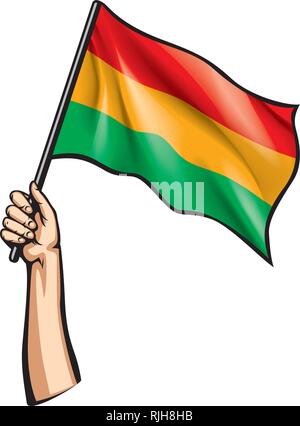 Drapeau de la Bolivie et de la main sur fond blanc. Vector illustration Illustration de Vecteur