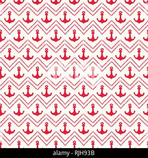 Hand-Drawn Corde et chaînes de chevrons avec motif transparent vecteur d'ancrage. Monochrome rouge fond marin. Sea, Ocean Éléments. Illustration de Vecteur