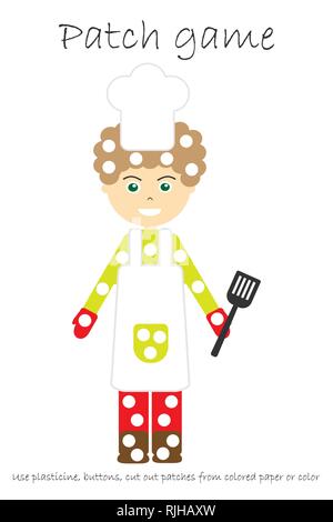 Patch de l'éducation pour les enfants à cuisiner jeu développer ses habiletés motrices, utilisez de la pâte à modeler des correctifs, des boutons, du papier de couleur ou de la couleur de la page, kids preschool Illustration de Vecteur