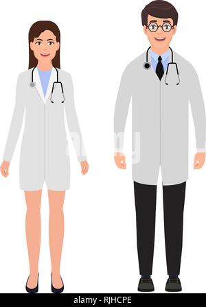 Les médecins habillés en uniforme médical, l'homme d'une femme, personnages de télévision, style vector illustration Illustration de Vecteur