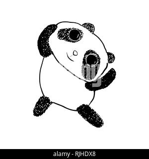 Happy Panda Cute vector illustration. Stylo encre style croquis. Panda paws Haut les mains. Bébé. Grands yeux noirs, sourire, danser, dodu. Pour l'impression, le web, la décoration Illustration de Vecteur