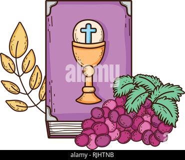 Sainte bible livre avec fruits raisins Illustration de Vecteur