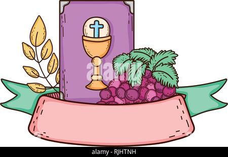 Sainte bible livre avec fruits raisins Illustration de Vecteur