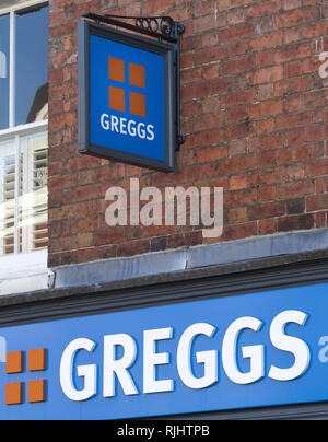 Greggs le devant de la boutique et le logo du boulanger Banque D'Images