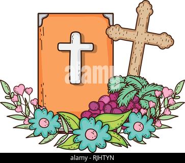 Sainte bible livre avec fruits raisins Illustration de Vecteur