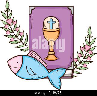 Sainte bible livre avec poissons Illustration de Vecteur