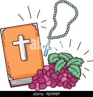 Sainte bible livre avec fruits raisins Illustration de Vecteur