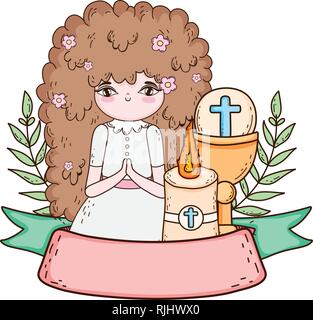 Petite fille avec calice en célébration de première communion Illustration de Vecteur