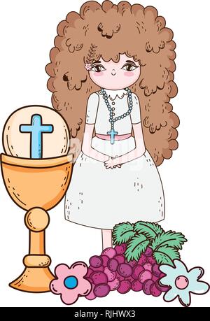 Petite fille avec calice en célébration de première communion Illustration de Vecteur