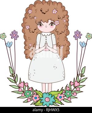 Petite fille aux fleurs gerbe célébration communion Illustration de Vecteur