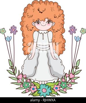 Petite fille aux fleurs gerbe célébration communion Illustration de Vecteur