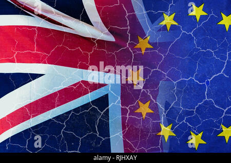 Aucun accord n'Brexit image conceptuelle de fissures sur l'image de Londres avec des drapeaux du Royaume-Uni et de l'Union européenne en droit Banque D'Images