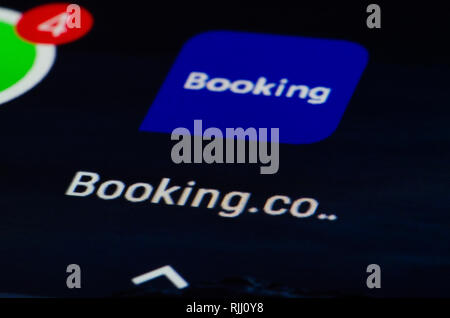 Booking.com app, voyage Frais de voyage et site agrégateur métamoteur pour hébergement réservations et l'hébergement, l'hôtel et home stay Banque D'Images