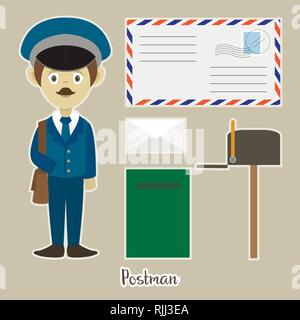 Postman officiels en uniforme avec sac à main et Lettre Illustration de Vecteur