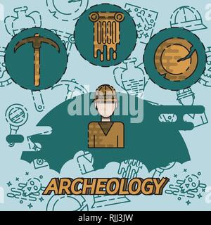 Télévision archéologie icônes. concept Historique. Outils pour les fouilles. L'origine des espèces. L'éducation. Vector illustration style plat. Illustration de Vecteur
