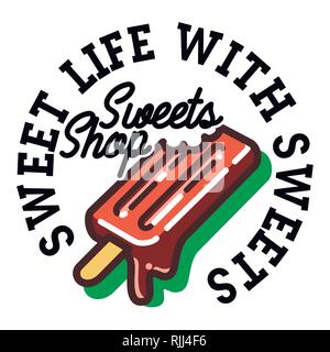 Sweets Shop vintage couleur emblème. Desserts et sweet shop. Vector illustration. Illustration de Vecteur
