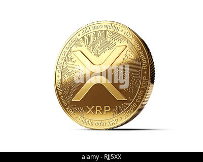 Ondulation or XRP cryptocurrency notion physique coin isolé sur fond blanc. Le rendu 3D Banque D'Images