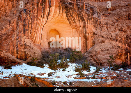 Janvier 2019 : les murs de canyon le long du sentier menant à la Corona Arch spectaculaire se trouve juste en dehors du Parc National de Canyonlands sur United St Banque D'Images