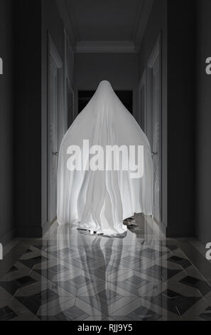 Scary Ghost dans le couloir sombre, rendu 3D, illustration Banque D'Images