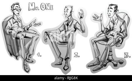 Homme assis sur une chaise. storyboard croquis vecteur illustration de personnages de dessins animés Illustration de Vecteur