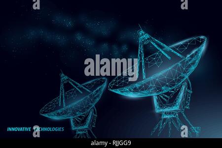 L'antenne radar polygonale espace défense technologie concept abstrait. Détecter la numérisation danger militaire manoeuvre en fil de fer 3D mesh la guerre. Chaînes Illustration de Vecteur