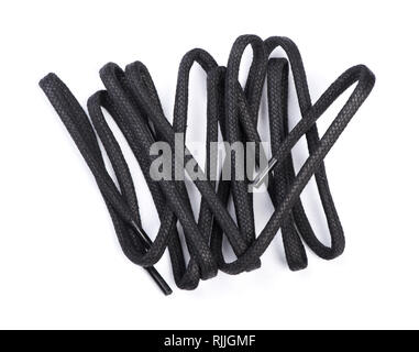 Lacets lacets en couleur noir isolé sur fond blanc Banque D'Images