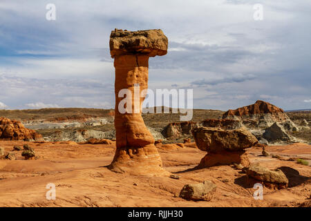 Les Toadstool Hoodoos, une zone de rochers en forme de champignon dans l'équilibre Grand Staircase-Escalante National Monument dans l'Utah, United States. Banque D'Images