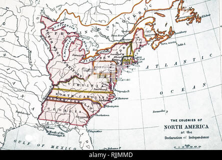 Une carte des États-Unis à la veille de l'indépendance, 3 juillet 1776. En date du 18e siècle Banque D'Images