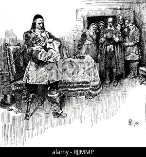 Une gravure représentant Peter Stuyvesant de déchirer une lettre demandant l'abandon de New Amsterdam (New York). En 1664 il se rend à contrecœur la ville aux Anglais. Peter Stuyvesant (1610-1672) le dernier Dutch directeur-général de la colonie de New Netherland. En date du 19e siècle Banque D'Images