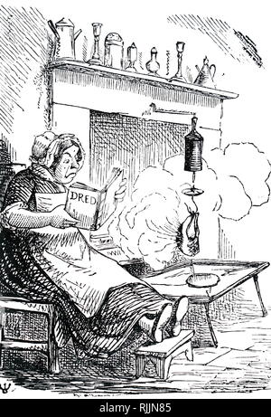Un dessin animé satirique commentant les résultats désastreux de la propagation de l'alphabétisation. Le cuisinier devient distrait par la lecture de son livre, comme la fumée s'élève hors de la cheminée. En date du 19e siècle Banque D'Images
