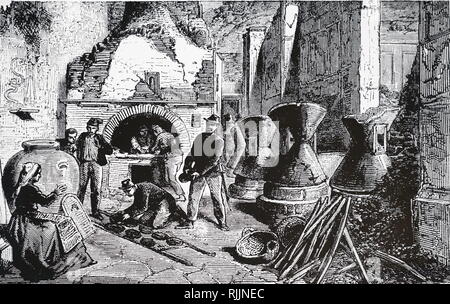 Une gravure illustrant une boulangerie d'Heracleum Street, Pompéi. En date du 19e siècle Banque D'Images