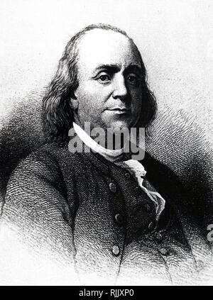 Une gravure représentant Benjamin Franklin (1706-1790) L'un des pères fondateurs, grand penseur, l'auteur, théoricien de la politique, de l'imprimante, homme politique et Franc-maçon, ministre des Postes, scientifique, inventeur, activiste civique, homme d'État et diplomate. En date du 18e siècle Banque D'Images