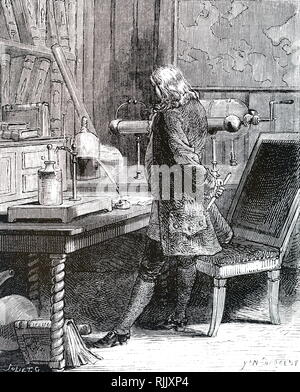 Une gravure représentant Benjamin Franklin dans son laboratoire. Benjamin Franklin (1706-1790) L'un des pères fondateurs des États-Unis, polymathe, auteur, de l'imprimante, le théoricien politique, homme politique, franc-maçon et ministre des Postes. En date du 19e siècle Banque D'Images