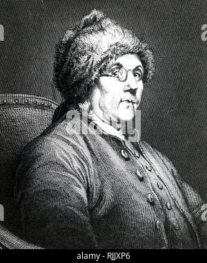 Une gravure représentant Benjamin Franklin (1706-1790) L'un des pères fondateurs, grand penseur, l'auteur, théoricien de la politique, de l'imprimante, homme politique et Franc-maçon, ministre des Postes, scientifique, inventeur, activiste civique, homme d'État et diplomate. En date du 18e siècle Banque D'Images