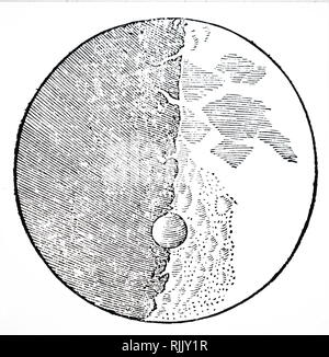 Dessin de Galilée de la lune au premier trimestre. Galileo Galilei (1564-1642), un mathématicien italien, physicien, philosophe, mathématicien, astronome et. En date du 17e siècle Banque D'Images