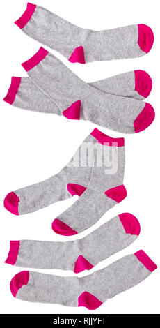 Chaussettes rose et gris isolé sur fond blanc Banque D'Images