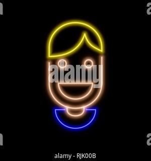 Man smiling avatar en néon. Symbole rougeoyant lumineux sur un fond noir. Icône style néon. Illustration de Vecteur